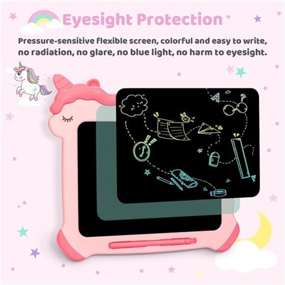 LCD Writing Tablet for Kids, Unicorn Colorful Screen Doodle Board, Erasable - Picture 4 of 7